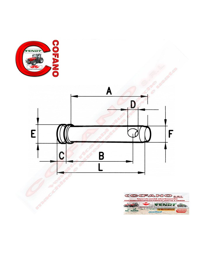 Perno per 3° punto con battuta Lungh. 125 mm Ø esterno 19 mm