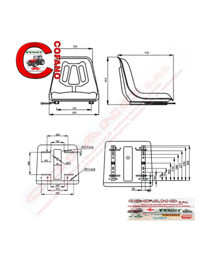 Sedile universale per trattore con guide regolabili TS12000GP