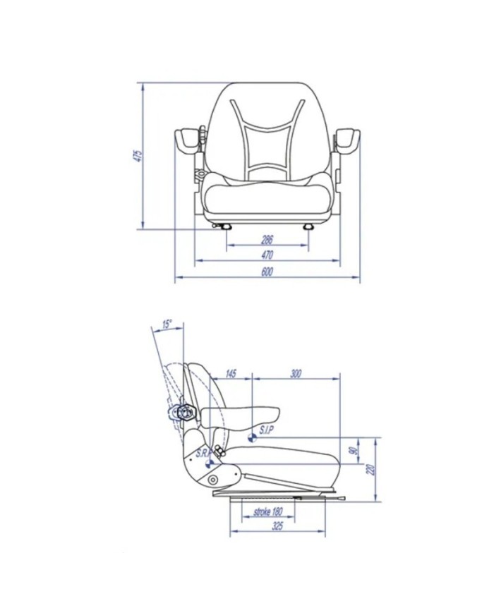 Sedile con molleggio universale per macchine edili e agricole