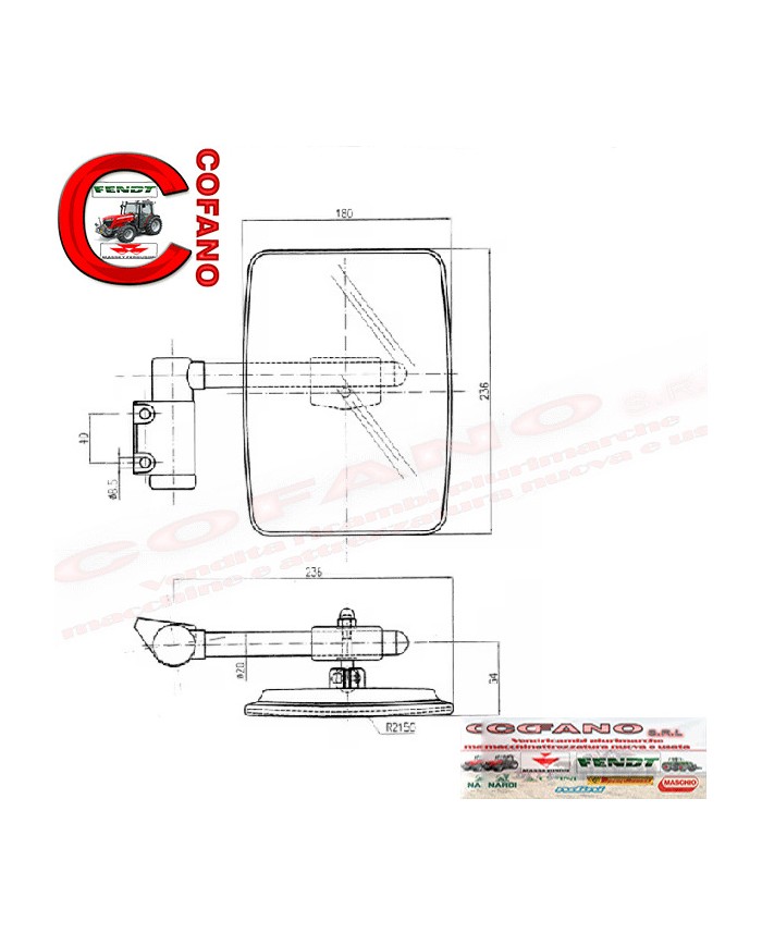 Specchietto retrovisore trattori 180x230mm SINISTRO