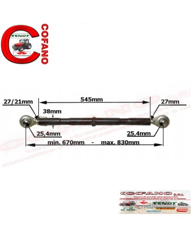 Puntone Terzo Punto Rinforzato (Cat.2/2) 680mm Massey Ferguson Landini