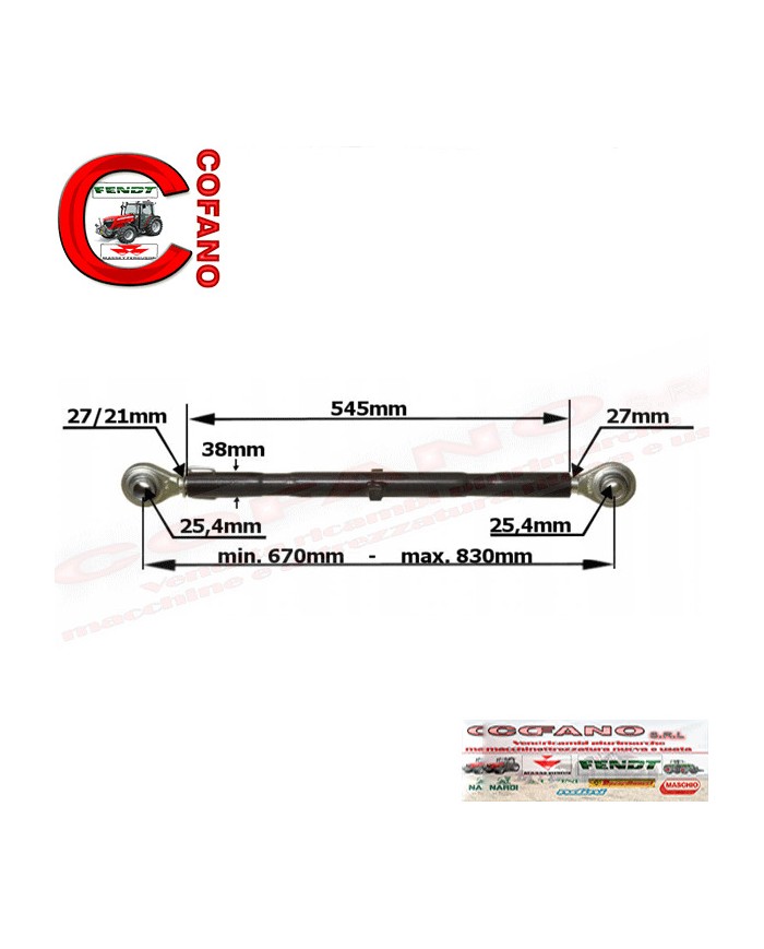 Puntone Terzo Punto Rinforzato (Cat.2/2) 680mm Massey Ferguson Landini