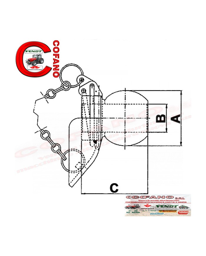 Rotula con profilo conico Cat.2 completo di catena e spina a scatto 11mm