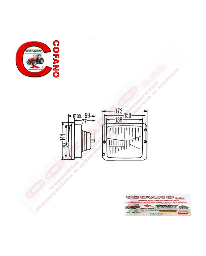 Faro anteriore sx/dx HELLA CASE IH 173x144 mm