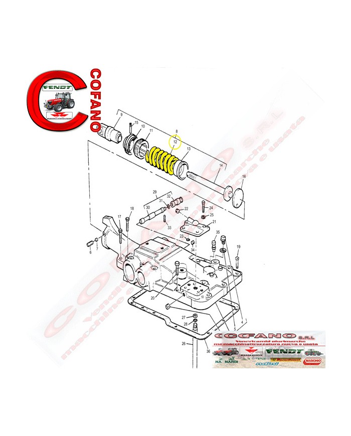 Molla coperchio sollevatore idraulico Lungh. 136 mm Ø 61 mm Massey Ferguson