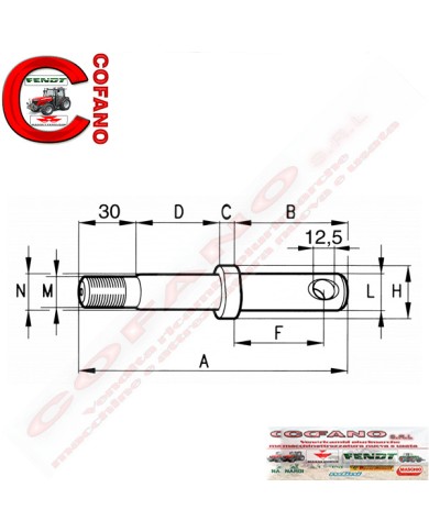 Perno per attacco attrezzi 3 punti compatibile per Verdegiglio Ø 22 mm L 16