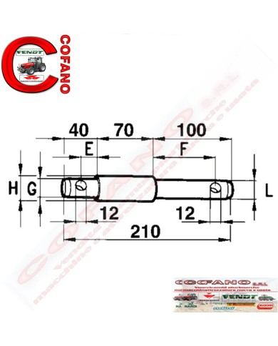 Perno doppio intercambiabile per attacco attrezzi Lungh 210 mm Perno doppio intercambiabile per attacco attrezzi Lungh 210 mm