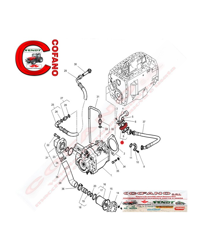Tappo ghiera tubo pompa sollevatore MF serie 8000
