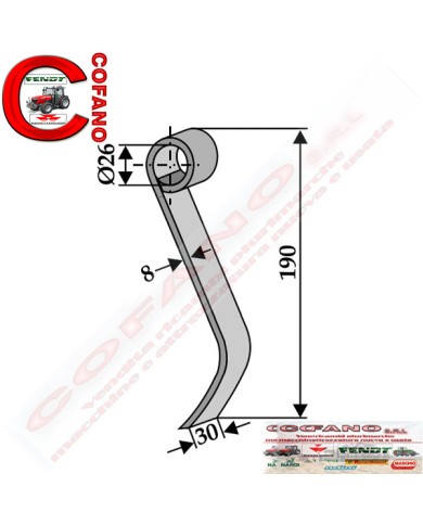 Coltello Maschio Lung 190 mm Larg 30 mm Foro Ø 26 mm