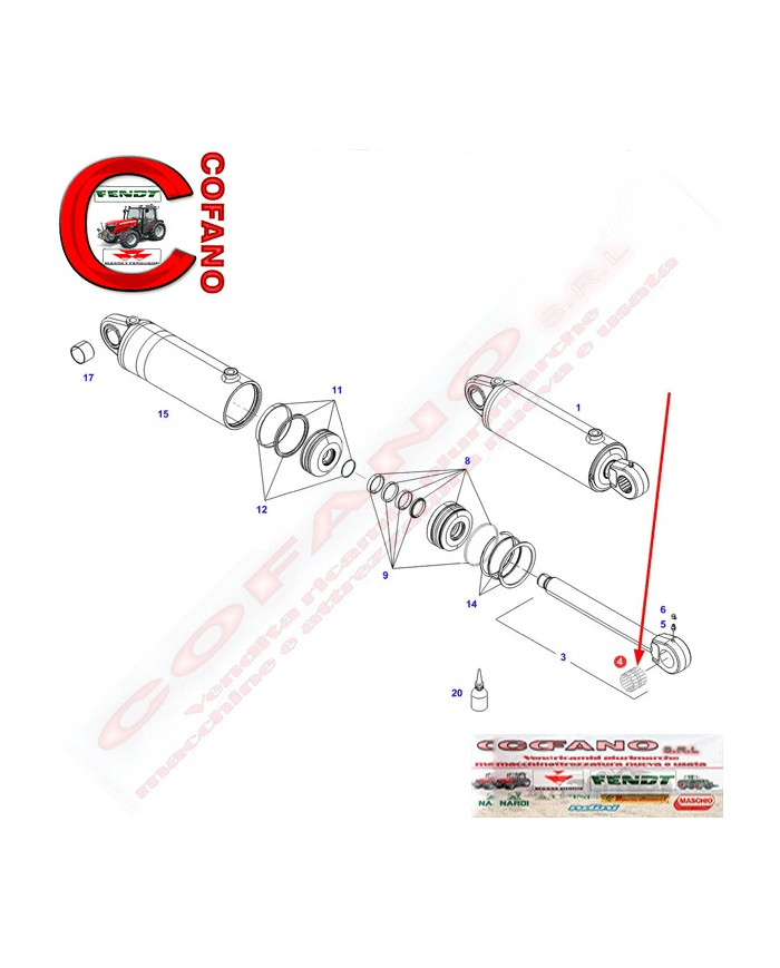 Boccola pistone sollevatore inferiore in ottone 40x43x40 mm MF Fendt