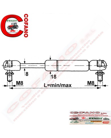 Molla a gas Lungh. min/max 180-275 mm Ø stelo 8 mm Ø cilindro 18 mm ad
