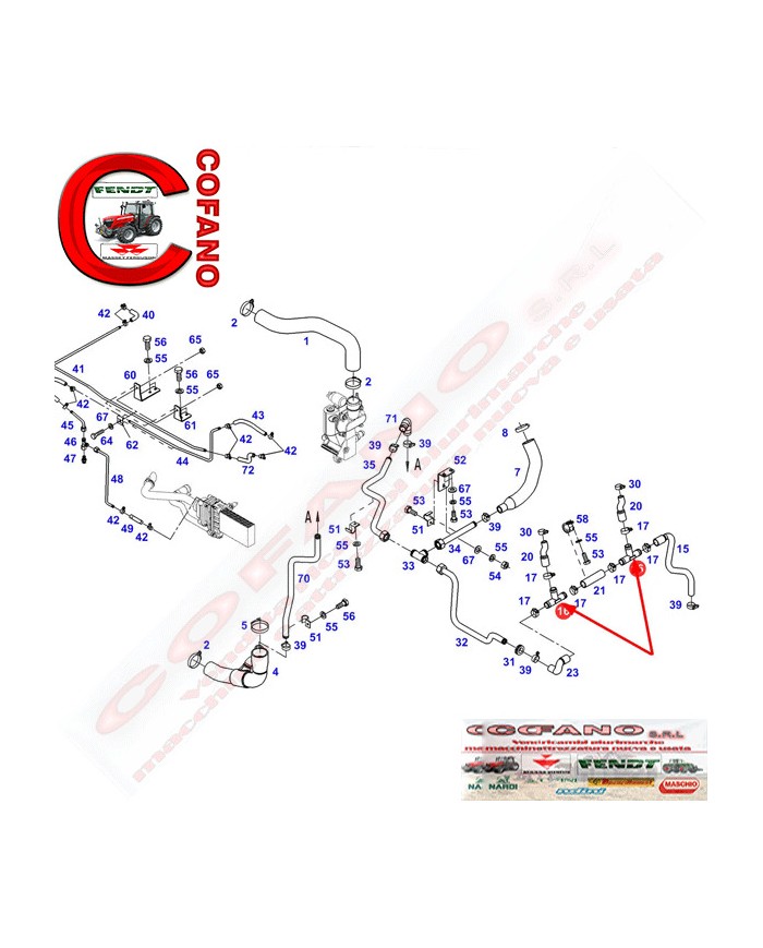 Raccordo a T del sistema di raffreddamento Fendt 900