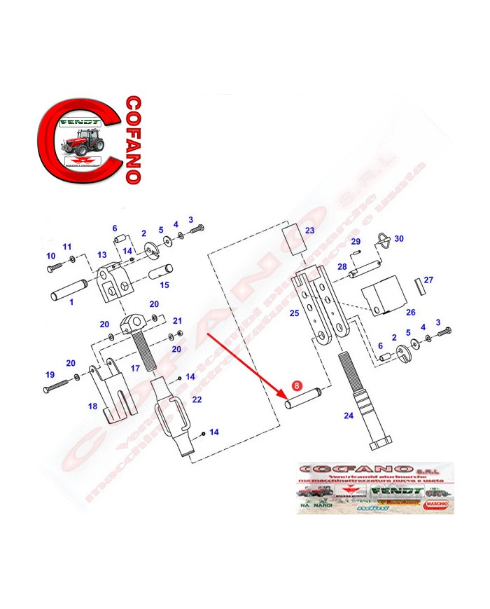 Perno braccio attacco a tre punti Ø 32 x 158 Fendt 800-900