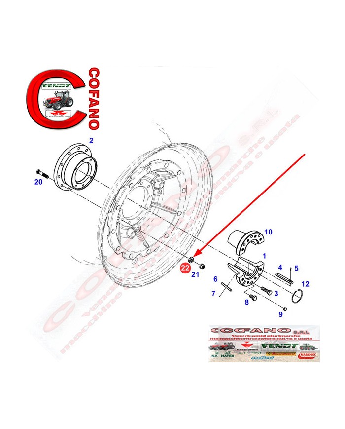 Rondella bullone Ø23/25 x 10 mm ruota M22 Fendt 700-800-900