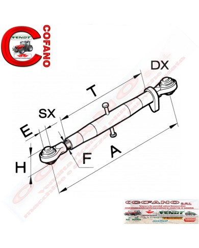 Braccio 3 punto meccanico completo Lungh. 485-726 mm