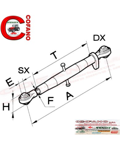 Terzo punto meccanico per trattore cm 50 / 70 - Ø fori 1 1/8'