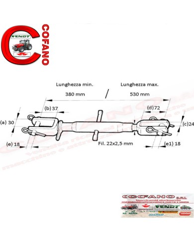 Braccio laterale sollevatore registrabile per trattore cm 35/53 tirante mecc