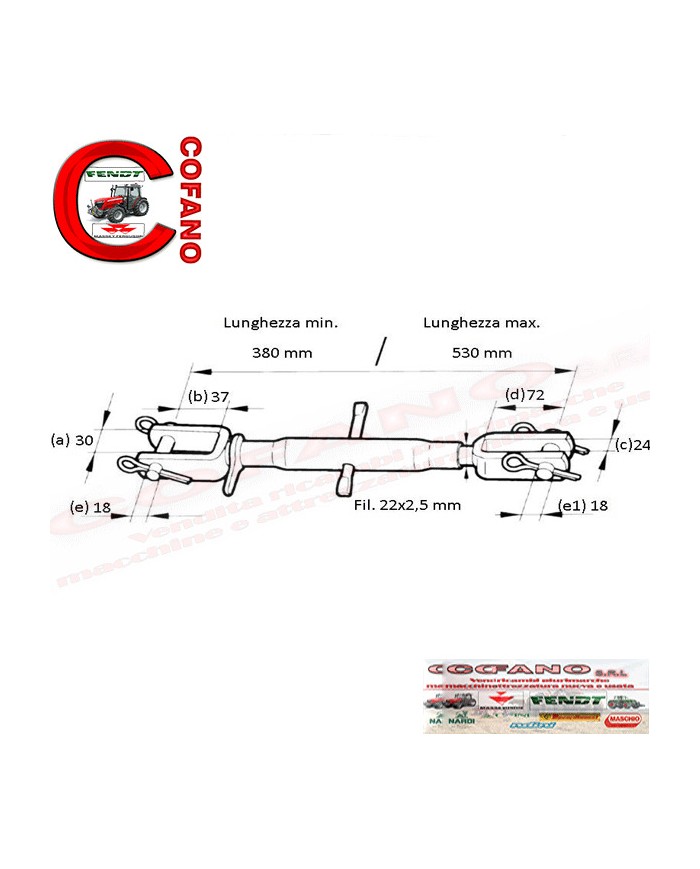 Braccio laterale sollevatore registrabile per trattore cm 35/53 tirante mecc Braccio laterale sollevatore registrabile per trattore cm 35/53 tirante mecc