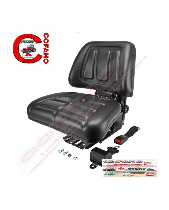 Sedile omologato in pvc con sospensioni meccaniche completo di cintura di sicure