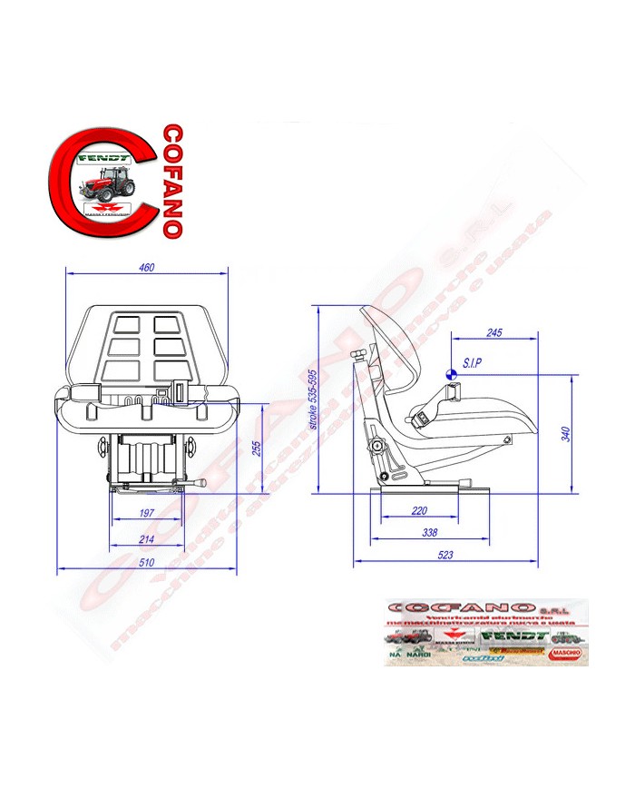 Sedile omologato in pvc con sospensioni meccaniche completo di cintura di sicure