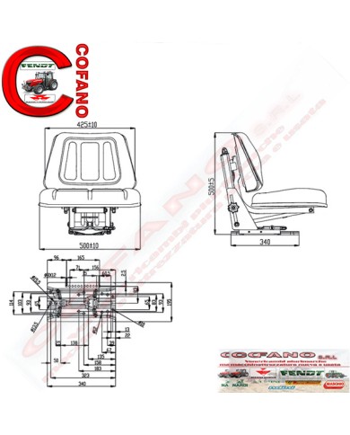 Sedile omologato in pvc con sospensioni meccaniche completo di cintura di sicure