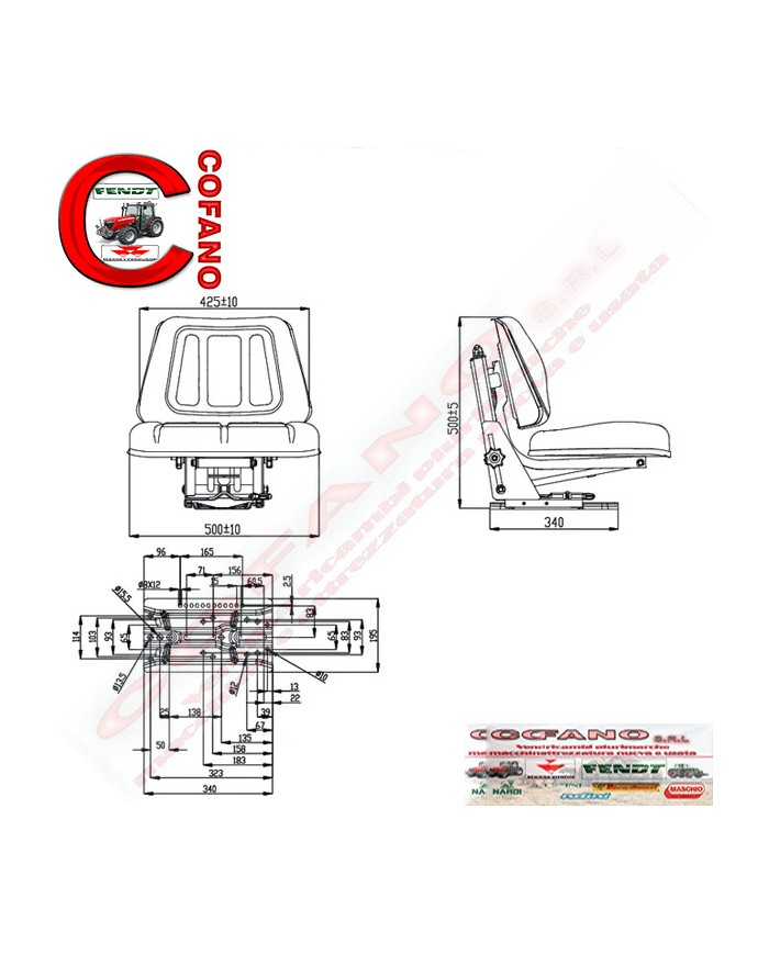 Sedile omologato in pvc con sospensioni meccaniche completo di cintura di sicure