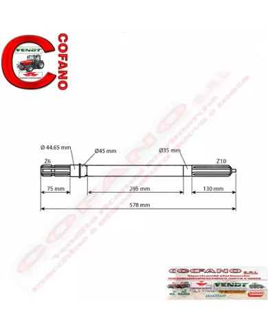 Albero presa di forza Lung. 580 mm Z:6 MF serie 100-35-65-700