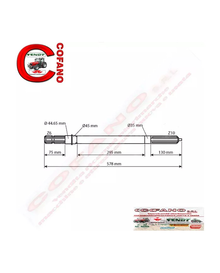 Albero presa di forza Lung. 580 mm Z:6 MF serie 100-35-65-700