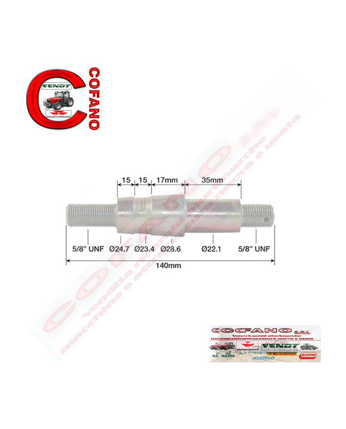 Spinotto di montaggio attrezzo Cat 1 - 5/8 Lungh. 140 mm