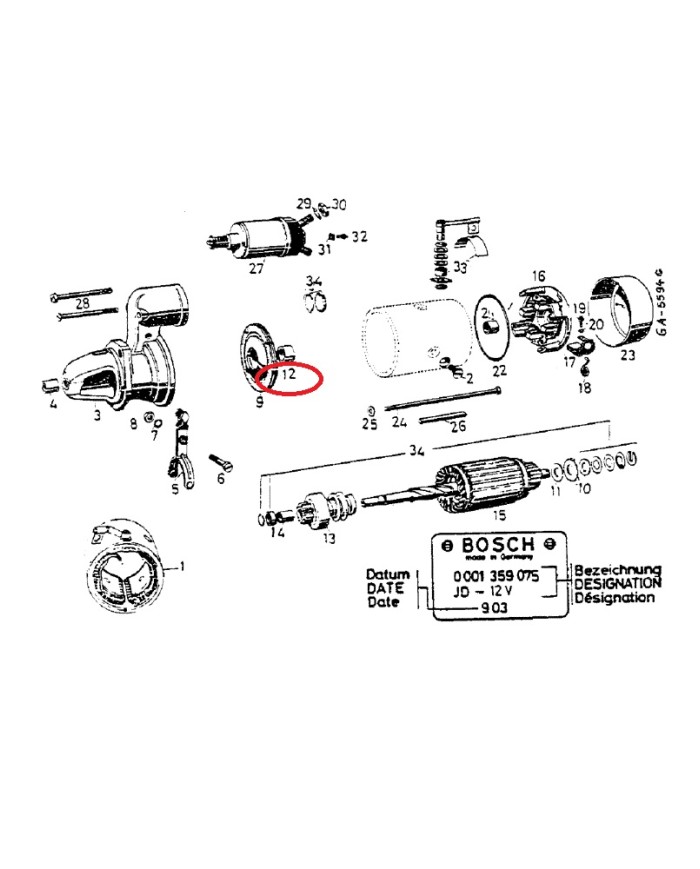 Boccola 3078967R1 motorino di avviamento compatibile Case IH 19x23 mm