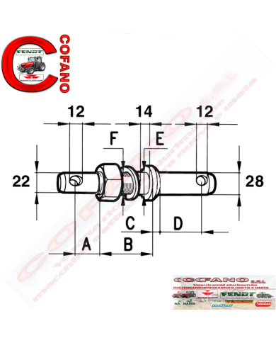 Perno doppio per attacco attrezzi con dado e rondella Perno doppio per attacco attrezzi con dado e rondella