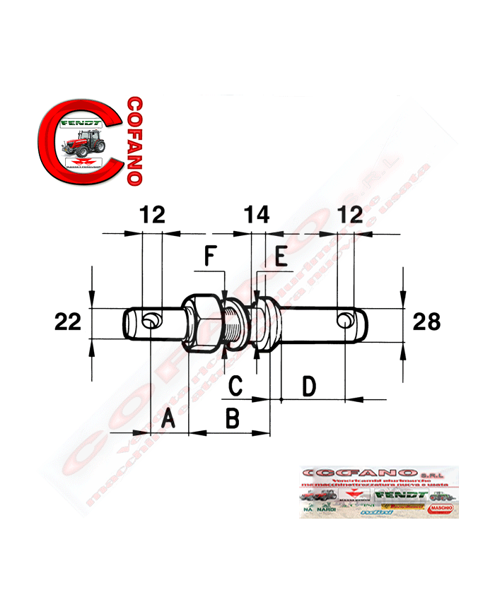 Perno doppio per attacco attrezzi con dado e rondella