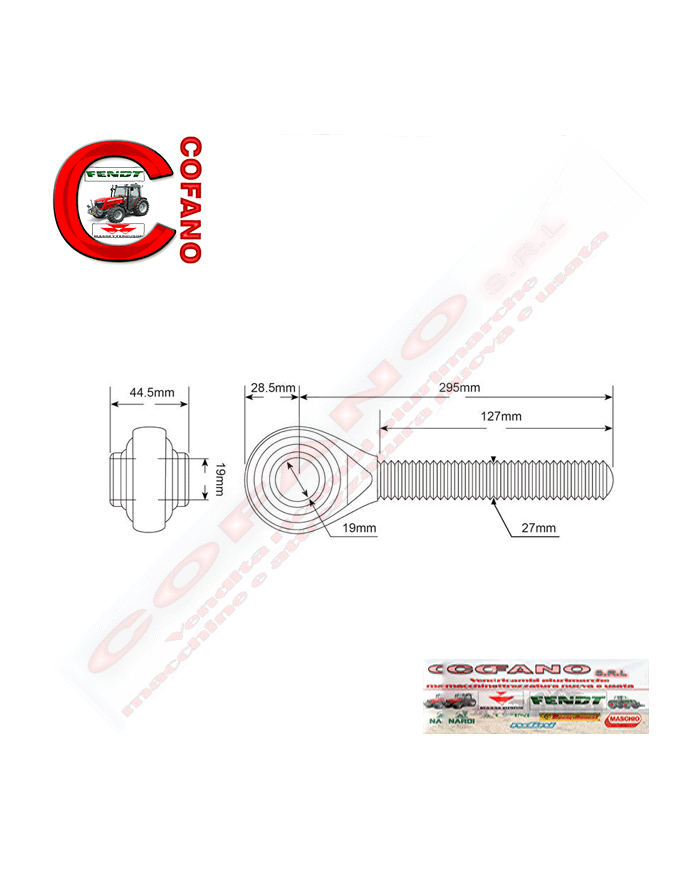 Giunto sferico MF 35 135 240 245 Lung 295 mm 1-1/16 UNF