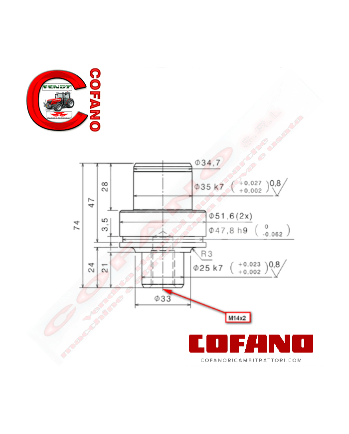 Perno fusello 3427425M2 Spicer Dana