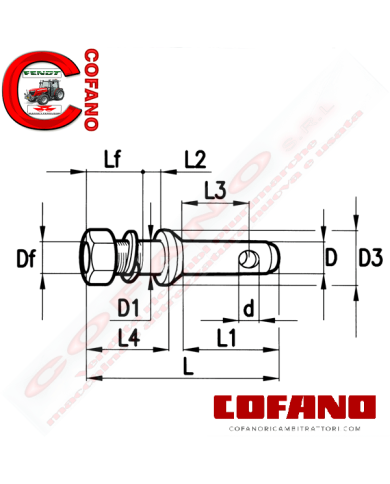 Perno per attacco attrezzi cat1 M20x1.5 Ø 22/20 x140 mm