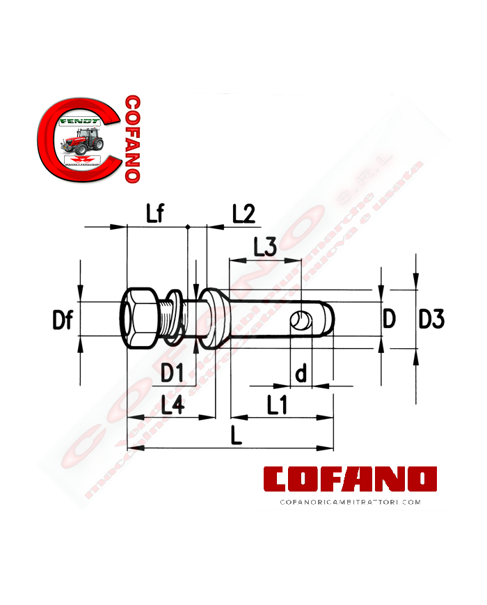 Perno per attacco attrezzi cat1 M20x1.5 Ø 22/20 x140 mm