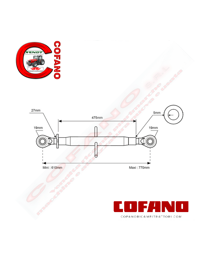Terzo Punto a snodo Cat.1/1 (Ø19mm) Lunghezza Min: 610mm